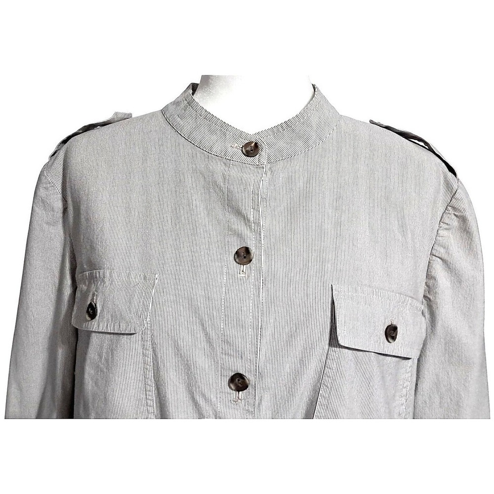 Utility‎ Safari J.Jill Jacket Women XL Seersucker Striped Military Epaulette